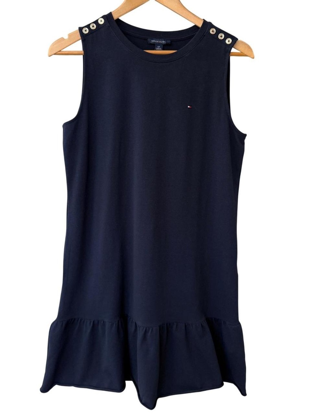 Tommy Hilfiger Navy Sleeveless Ruffle-Hem Midi Dress | Size L